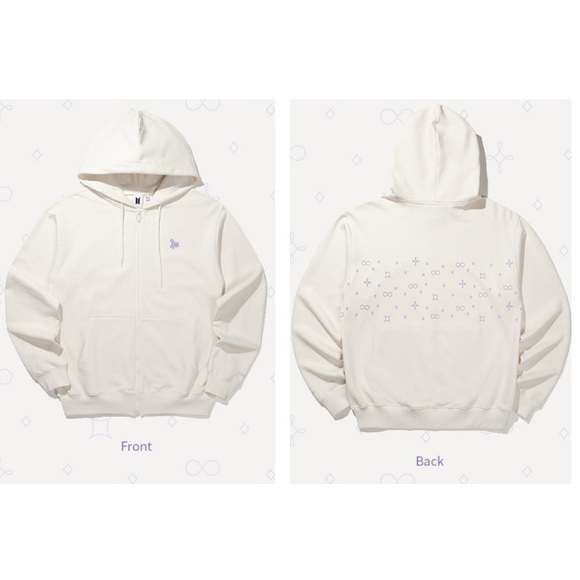 BTS Tops - BTS 2021 Muster SOWOOZOO Zip-Up Hoodie Ivory Off White Purple